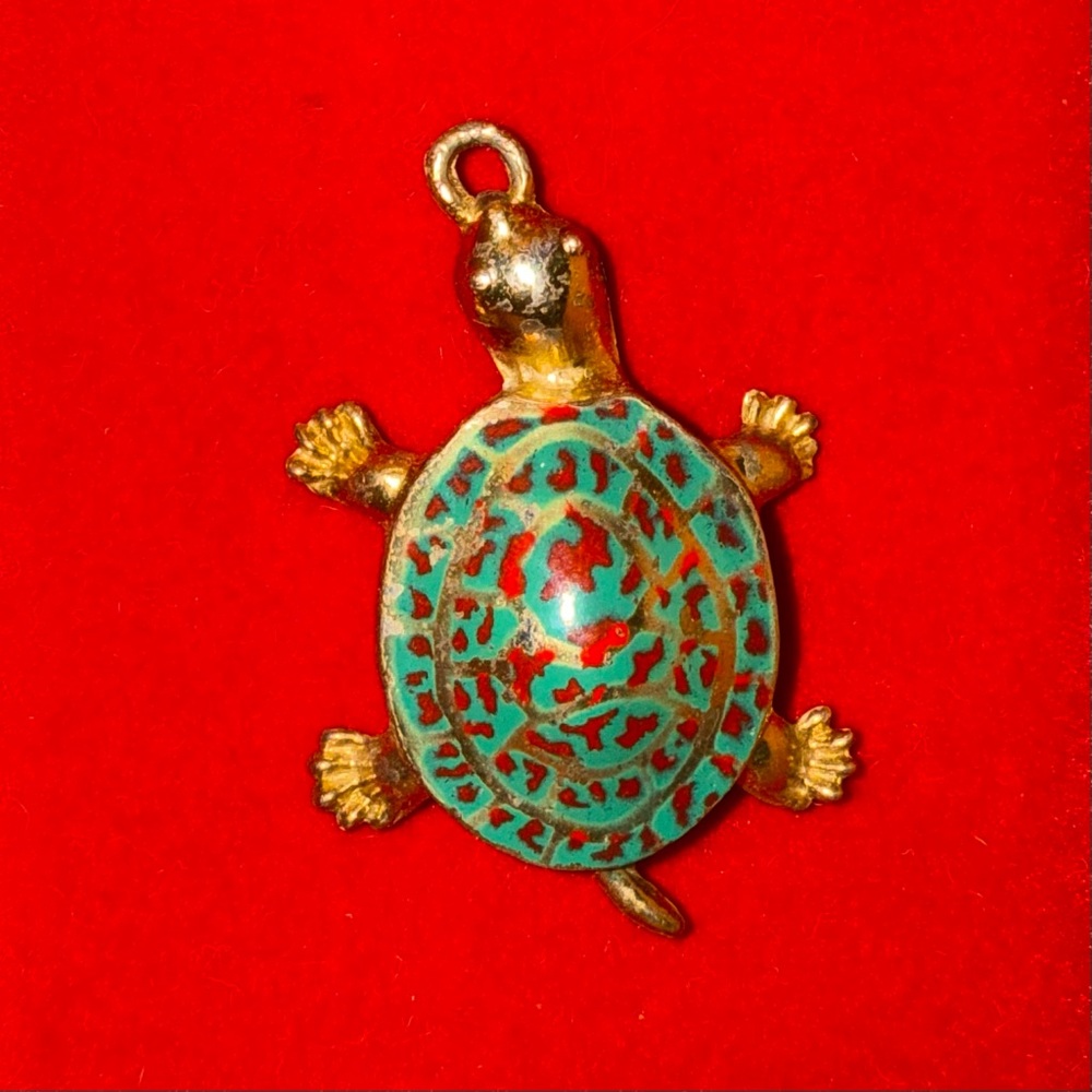 Gold and Turquoise Turtle Pendant